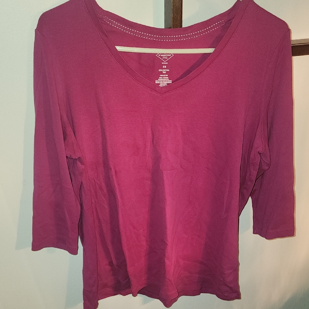 FIRM PRICE St. John's Bay Women's Long Sleeve V-Neck Top - Magenta